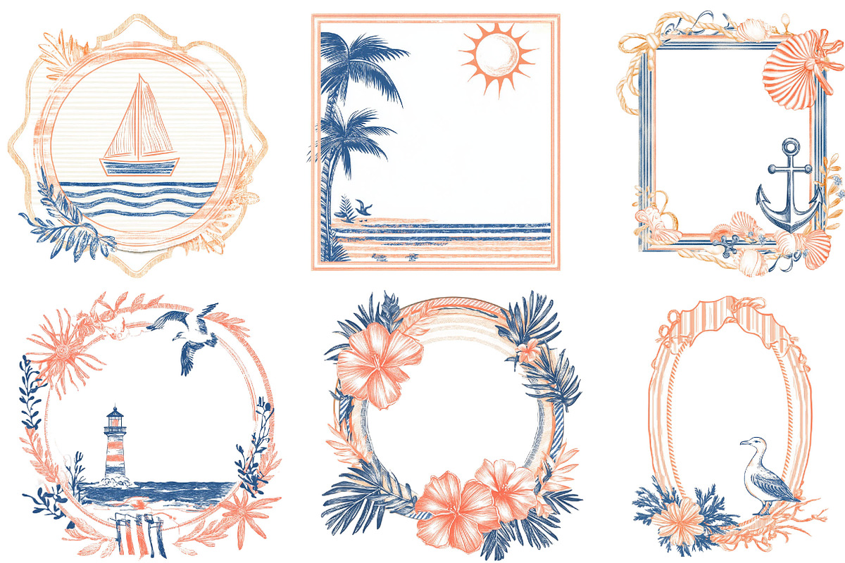 Hand Drawn Coastal Summer Frames PNG, an Illustration by Designking (Photo 3 of 4)