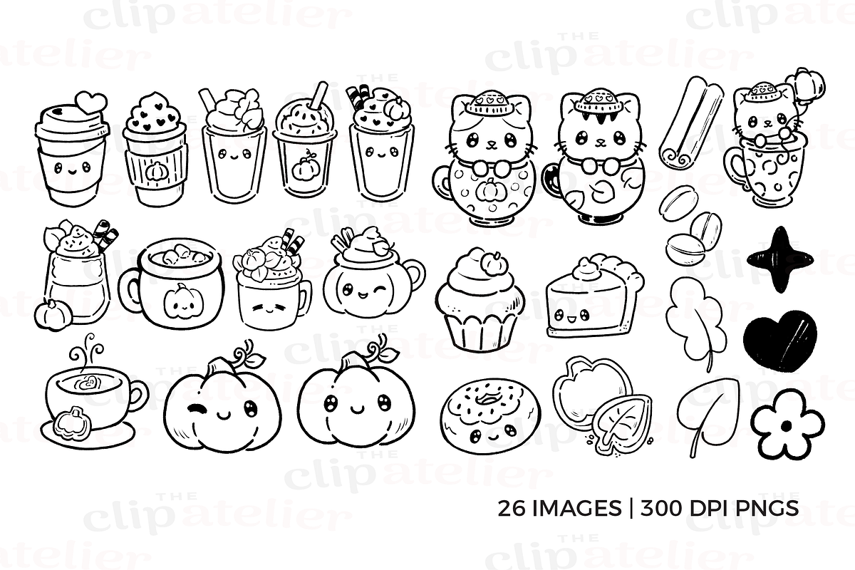 Kawaii Fall Coffee Line Art, an Illustration by TheClipAtelier (Photo 2 of 3)