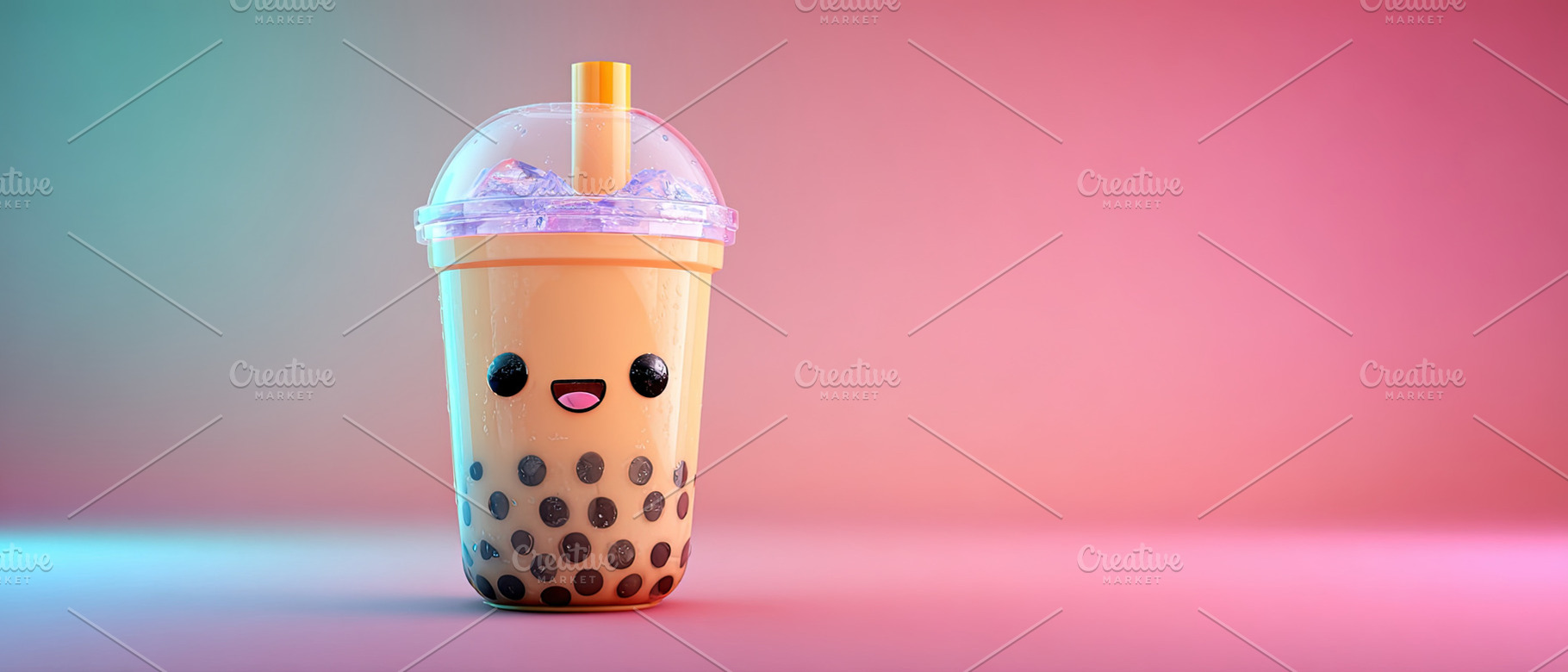 Adorable cartoon bubble tea with smiling face, colorful gradient, an Abstract Photo by Ales Munt