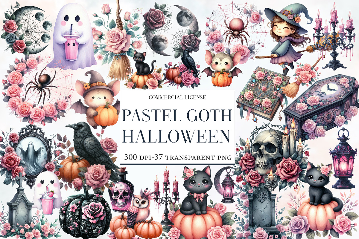 Pastel Goth Halloween clipart, an Illustration by Designworld (Photo 1 of 5)