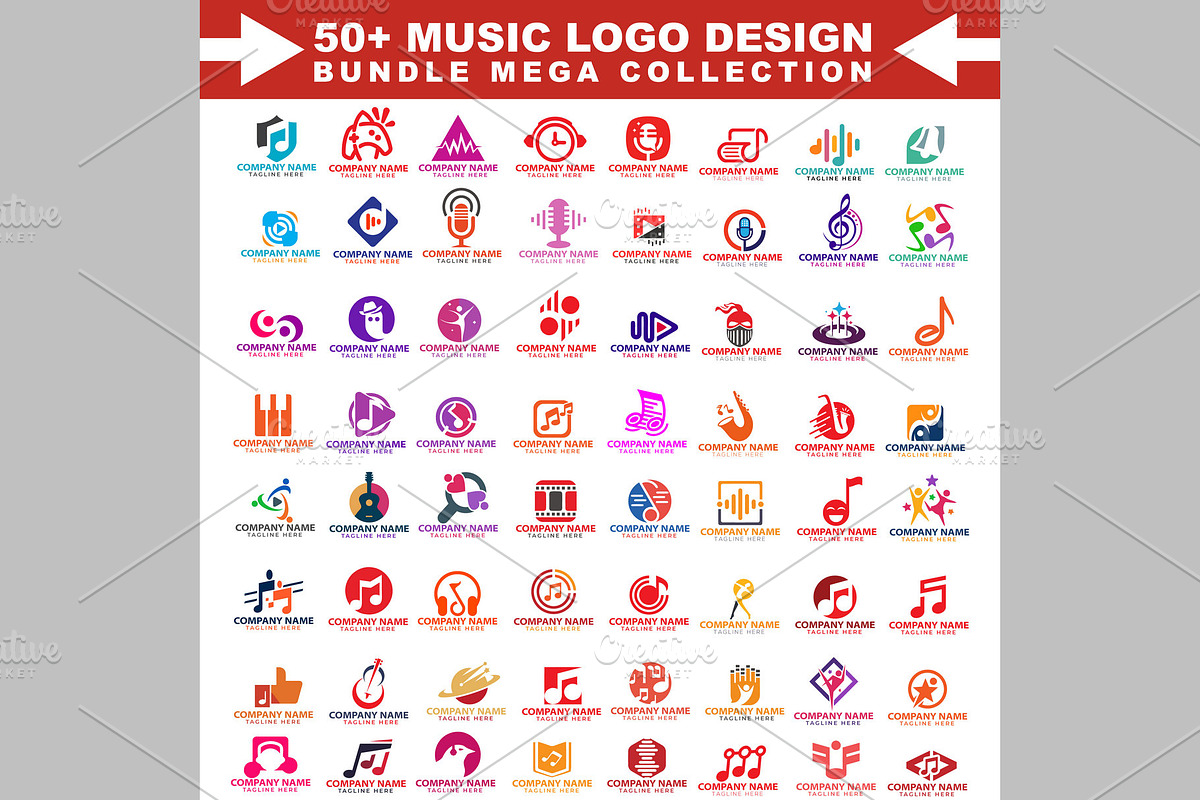 50+ Music Logo Design Mega Bundle, a Branding & Logo Template by ArmanHossen75