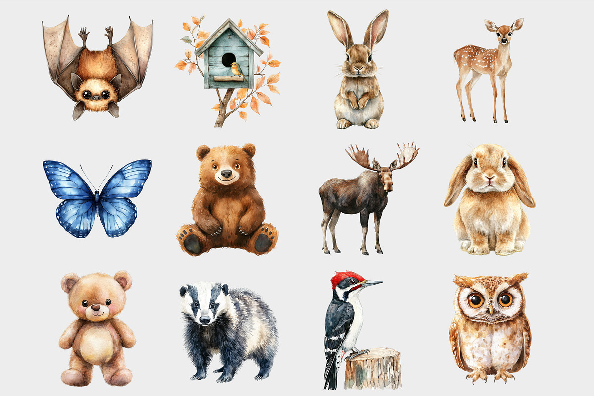 Watercolor Woodland Animals Clipart, a Seasonal Illustration by Design Market (Photo 5 of 5)