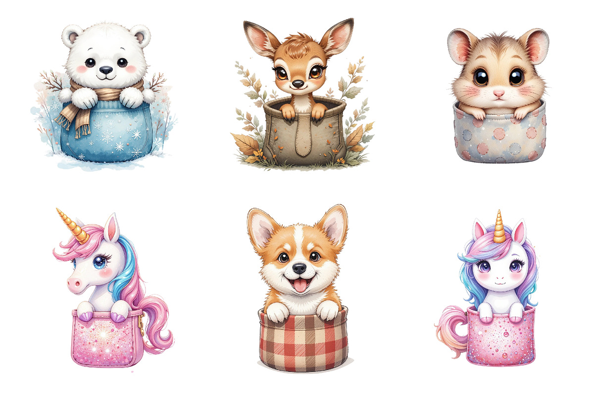 Peeking Cute Animals Pocket Clipart, an Illustration by DreamArtGraphic (Photo 2 of 4)