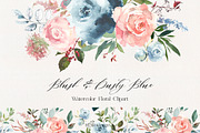 Blush & Dusty Blue Floral Clipart, a Decorative Illustration by whiteheartdesign (Thumbnail 1 of 11)