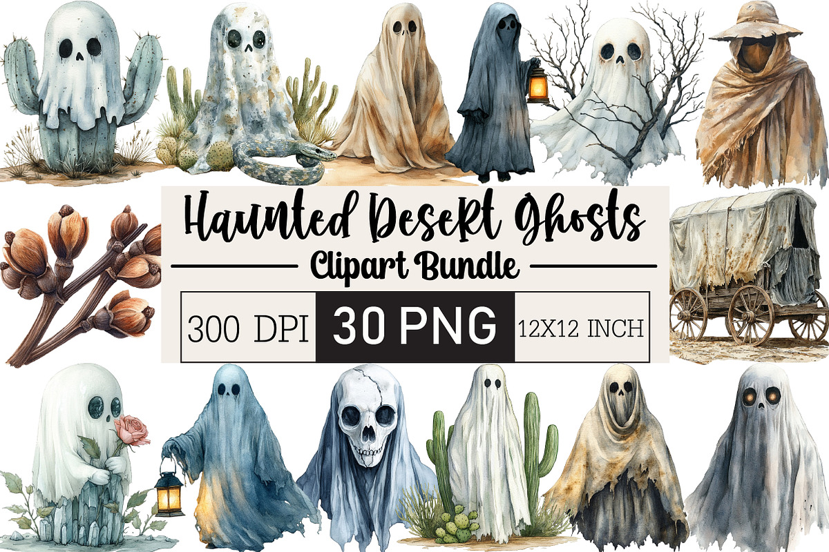 Haunted Desert Ghosts Clipart, an Illustration by Black Bird Studio (Photo 1 of 6)