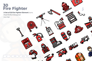30 Fire Fighter Icon set