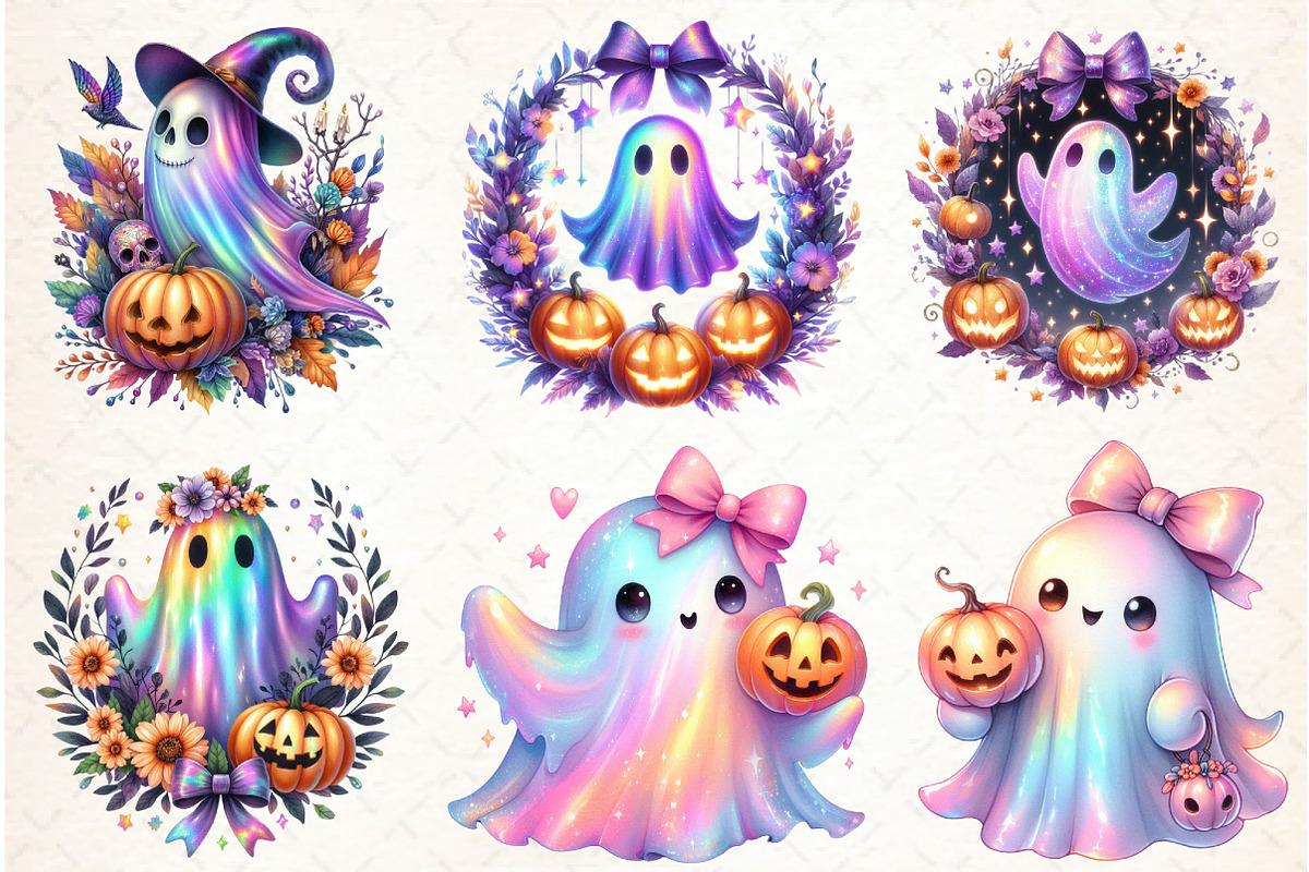 Halloween Iridescent Ghost Bundle Pn, an Illustration by Libby Wishes (Photo 3 of 4)