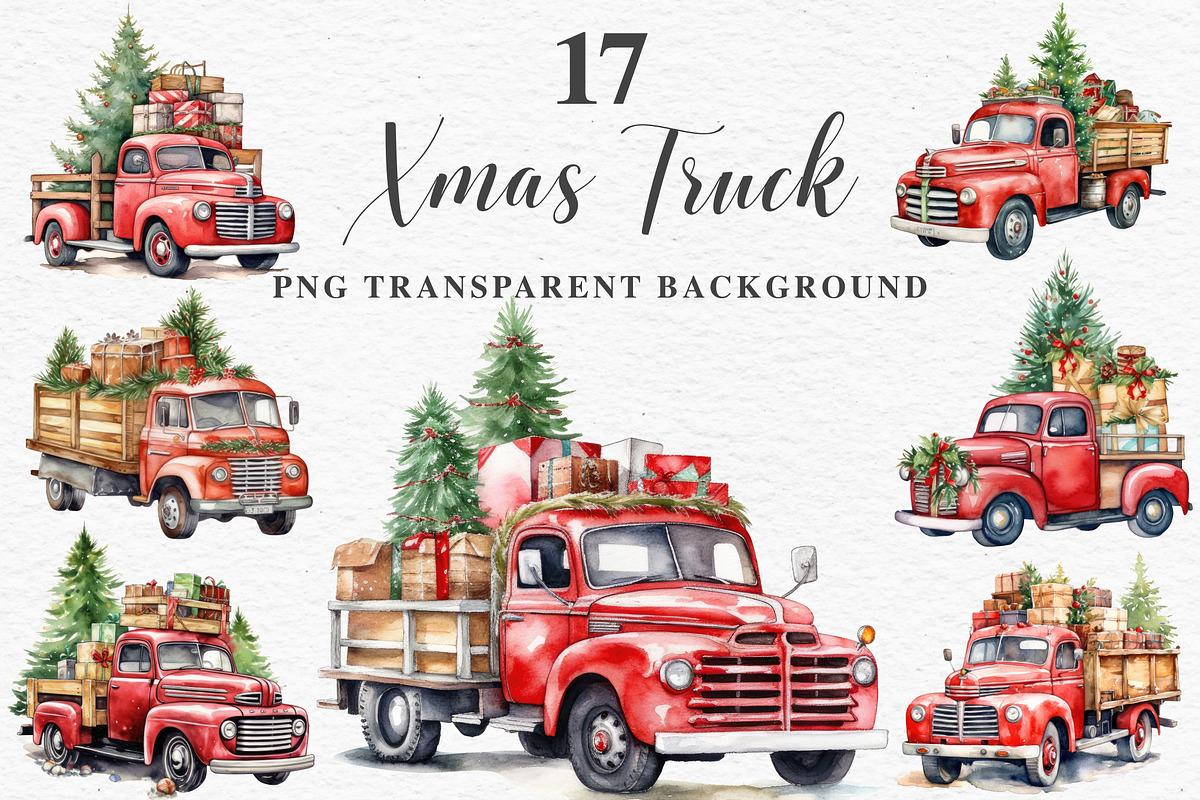 Christmas Truck Santa Winter Clipart, a Seasonal Illustration by Rabbit Heart (Photo 1 of 10)