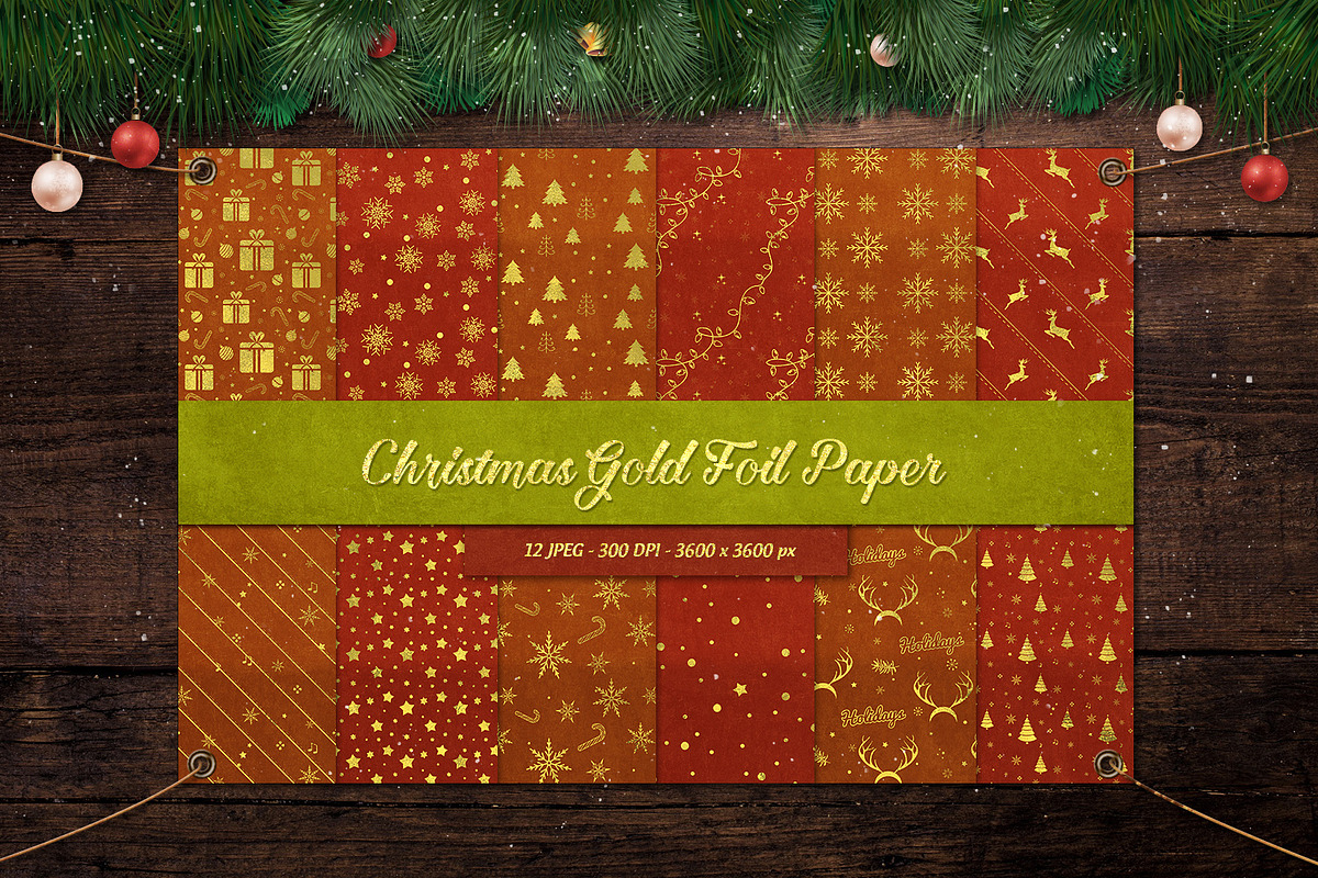 12 Christmas Red Gold Digital Papers, a Background Graphic by Orange Fox (Photo 6 of 6)