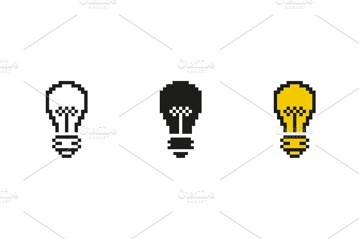 Pixelated Lightbulb Icon Set, an Object Illustration by Gentle Studio