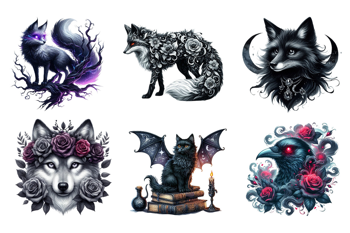 Watercolor Gothic Animals Clipart, an Illustration by CreationArt (Photo 5 of 5)