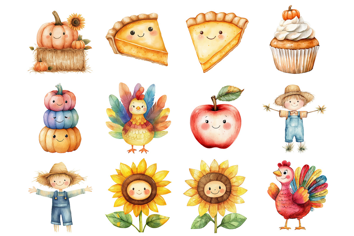 Cute Fall Clipart - Watercolor, a Seasonal Illustration by CitraGraphics (Photo 2 of 4)