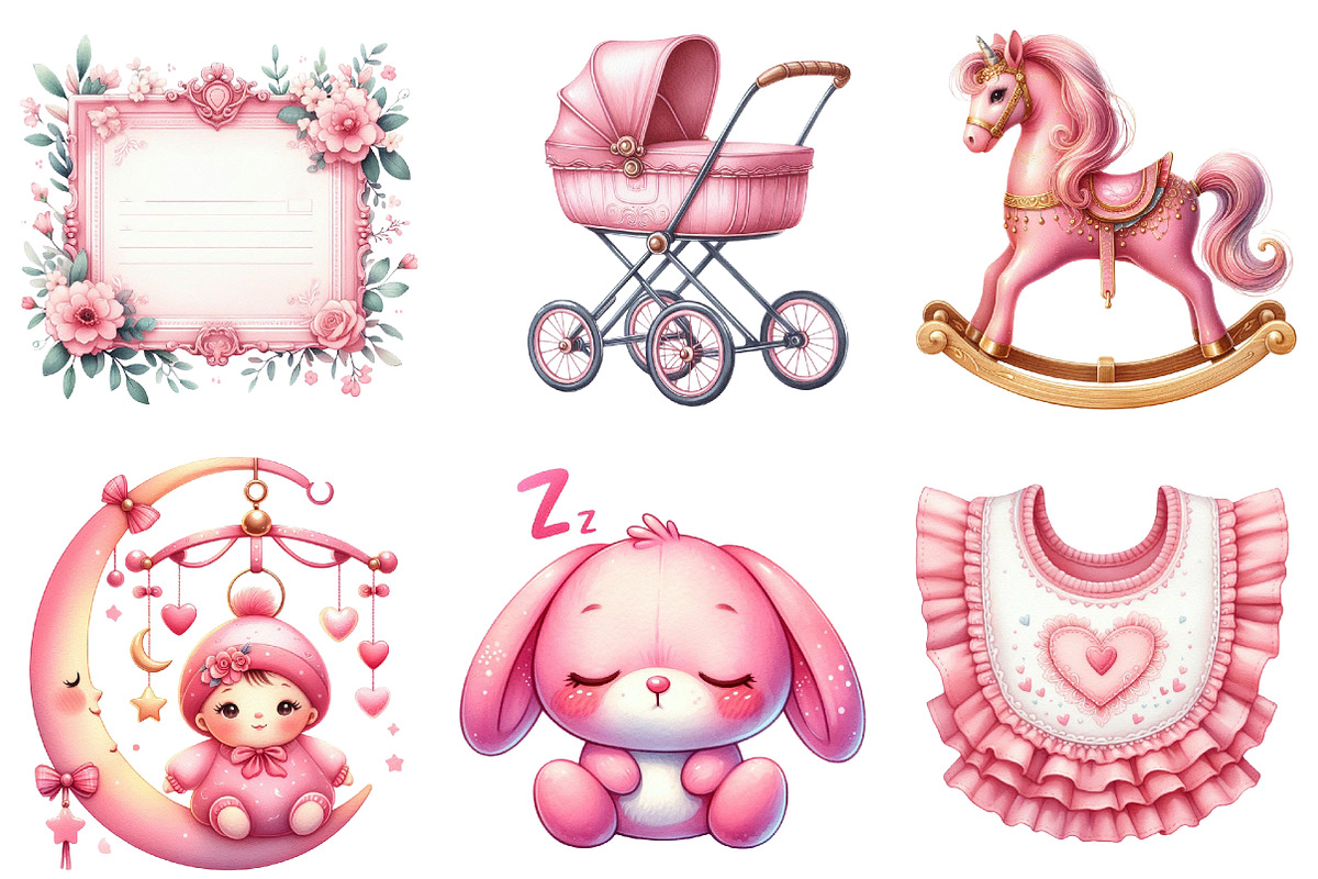 Pink Baby Girl Nursery Clipart, an Illustration by Watercolor design (Photo 4 of 4)