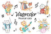 Musical cats watercolor clipart, a Background Graphic by GoodFairyClipArt (Thumbnail 1 of 2)