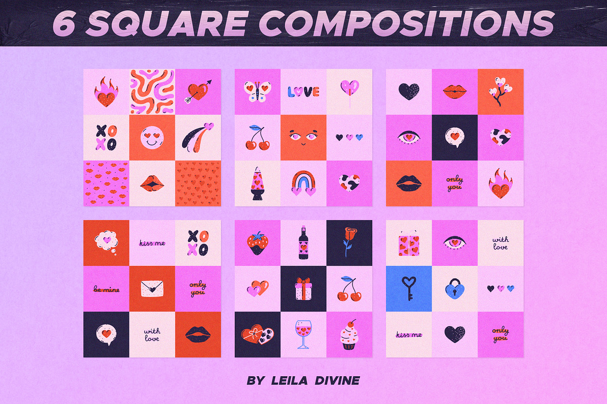 Love in Squares Clipart Collection, a Graphic by Leila Divine (Photo 10 of 14)