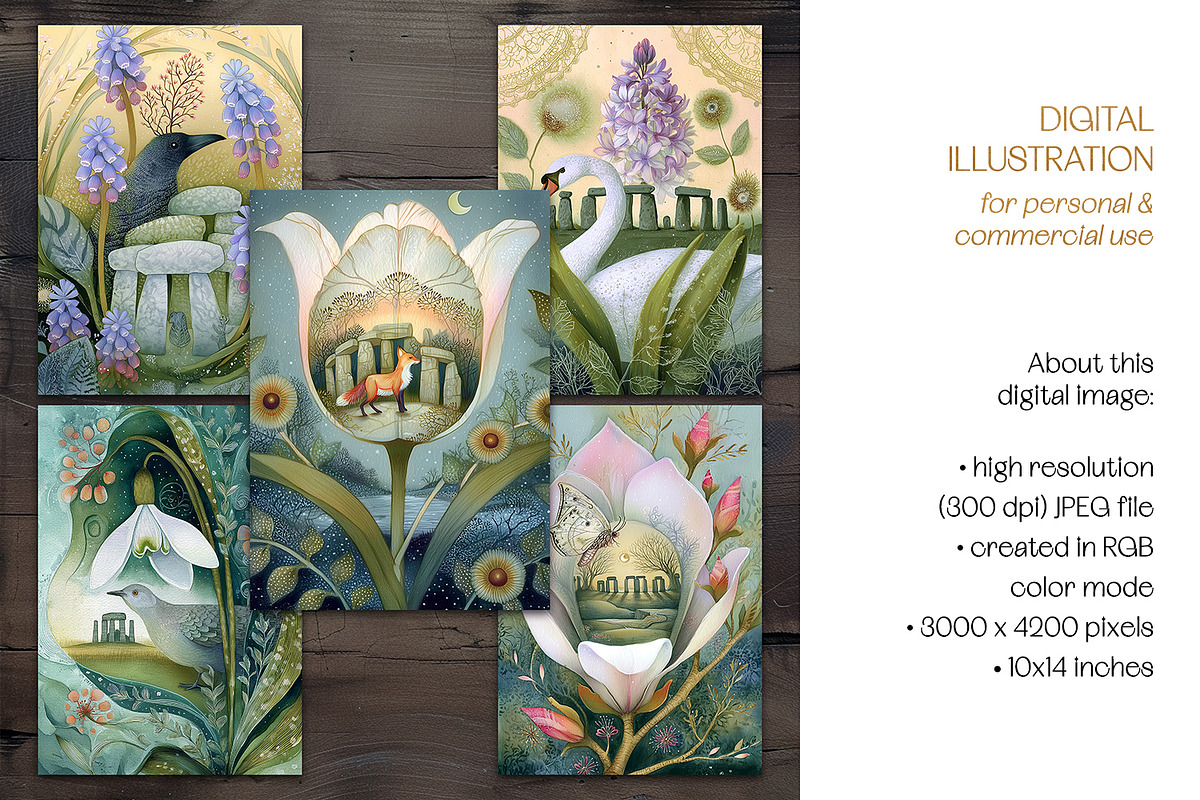 Spring at Stonehenge Postcard Set, a Seasonal Illustration by The Dutch Lady Designs (Photo 6 of 7)