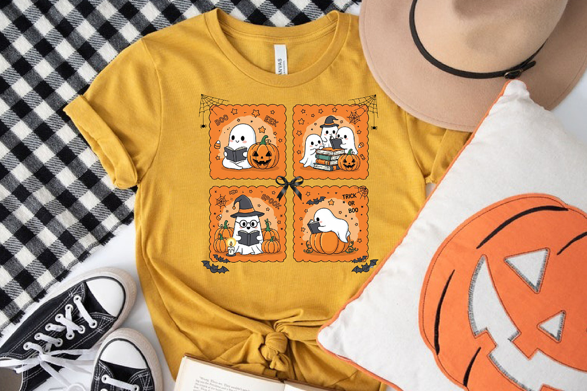 Cute Halloween Ghost Reading PNG, an Illustration by Libby Wishes (Photo 4 of 6)
