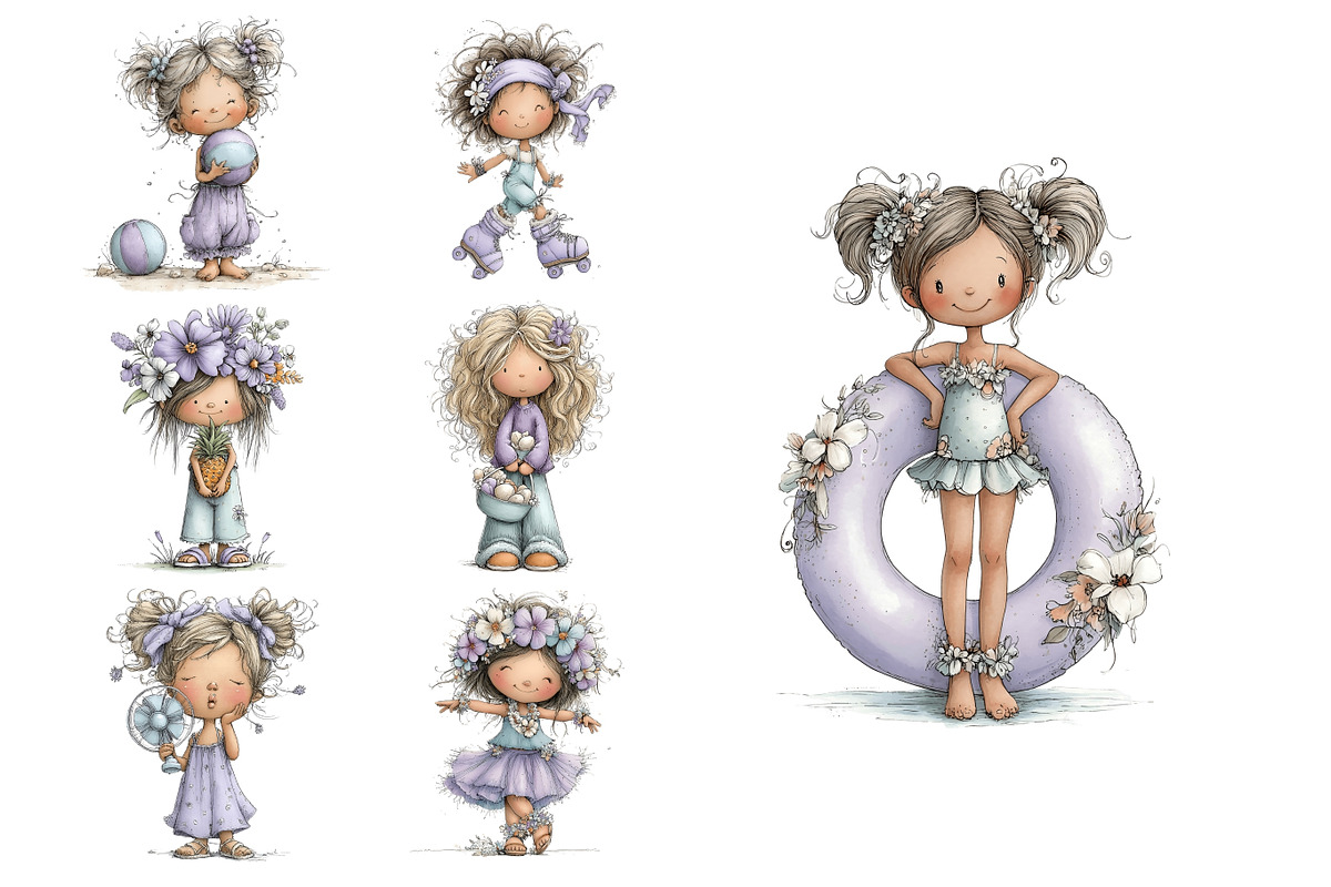 Summer Girl PNG Clipart Bundle, a Person Illustration by Nicolle's Colorful Art (Photo 4 of 5)