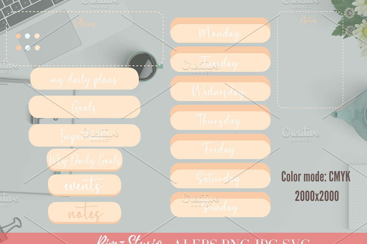 Daily weekly Planner Stickers Vector, an Illustration by RimzStudio (Photo 3 of 3)