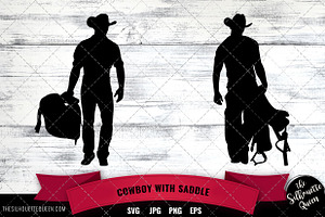 Cowboy With Saddle Silhouette Vector