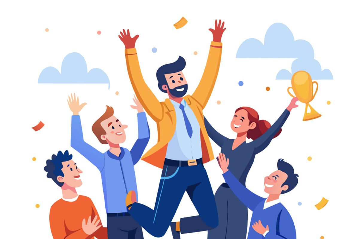 Diverse team celebrating victory, a Person Illustration by SouravDesign (Photo 1 of 3)