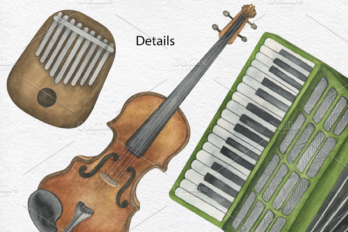 Musical Instruments Watercolor Set, an Education Illustration by KathrineWatercolor (Photo 9 of 9)