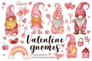 Watercolor Gnomes Valentine's day