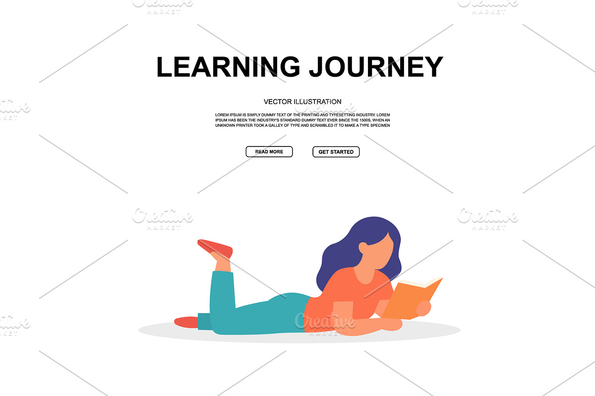 Flat banner with girl reading book, an Education Illustration by GraphiShop