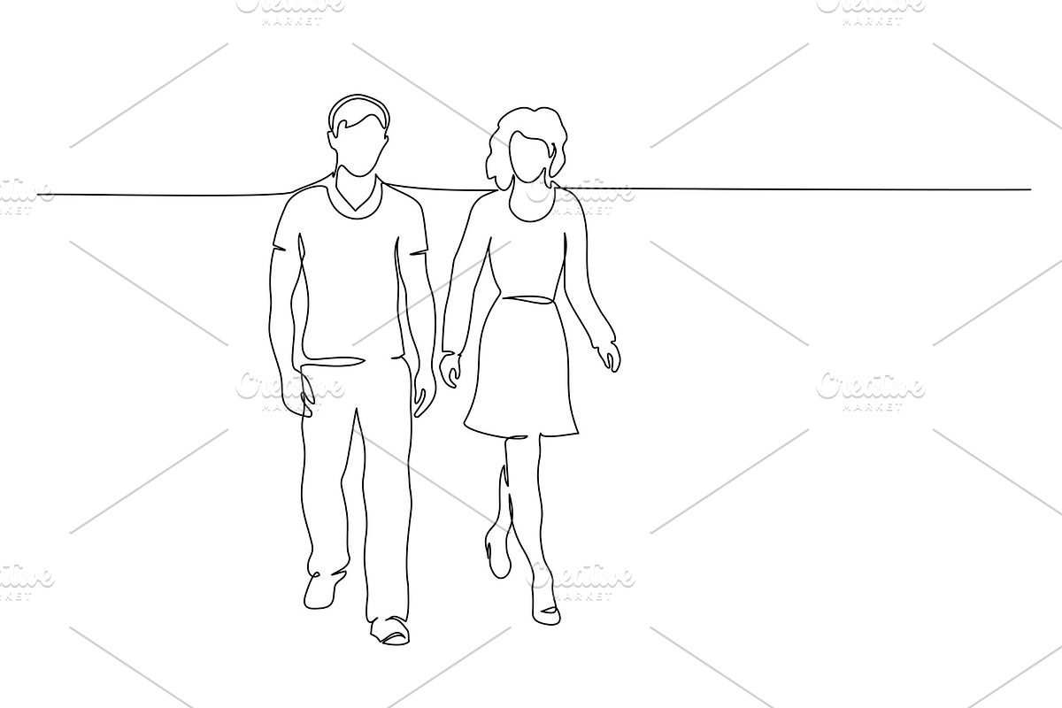 Continuous one line drawing. Walking, a Person Illustration by Valenty