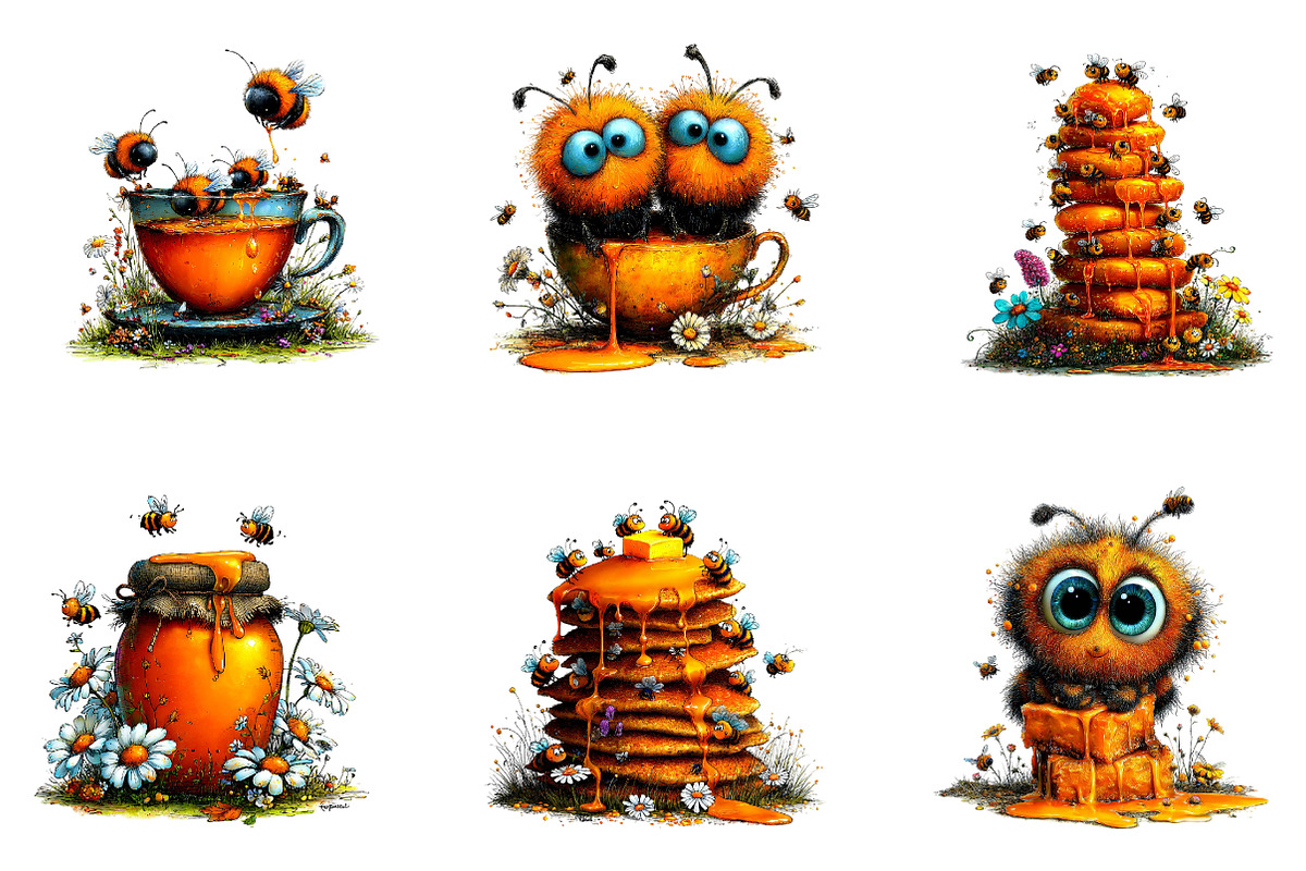 Whimsical Bee and Honey Clipart, a Seasonal Illustration by CreationArt (Photo 2 of 5)