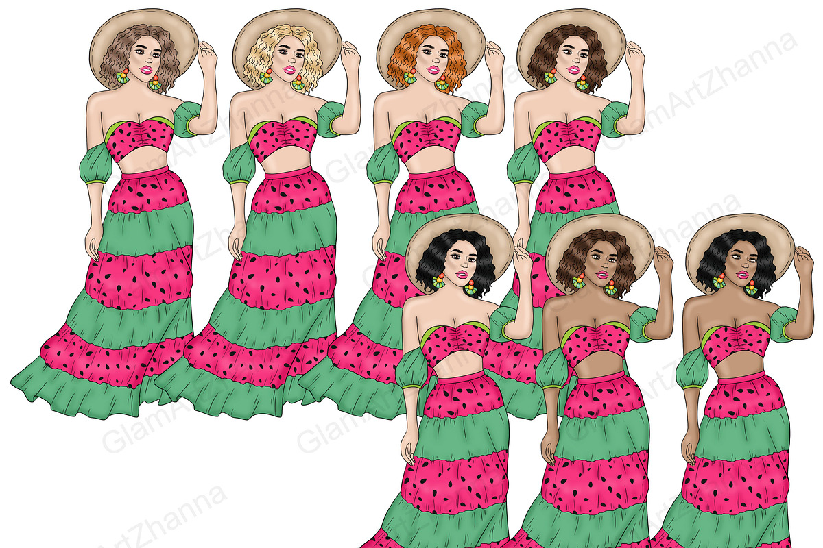 Bright Summer Girls Clipart, a Person Illustration by GlamArtZhanna (Photo 4 of 4)