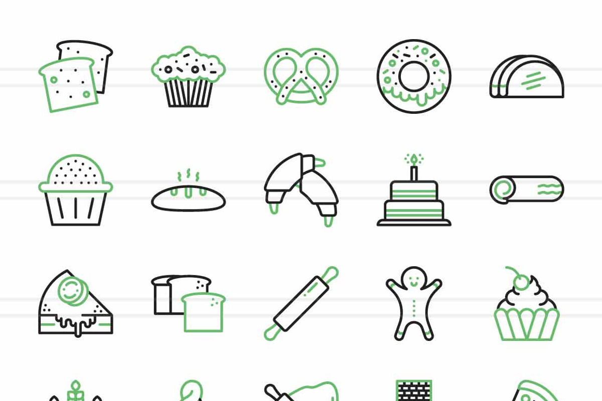 50 Bakery Green & Black Icons, an Icon by IconBunny (Photo 2 of 2)