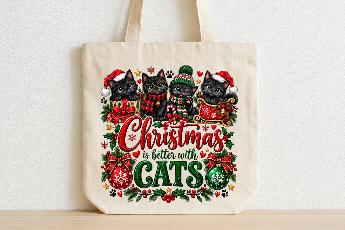 Christmas is Better Black Cats PNG, a Seasonal Illustration by CraftArtStudio (Photo 2 of 4)