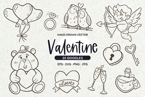 Love Doodles Valentine Day Clipart, a Seasonal Illustration by insemar