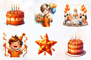 Kids Orange Birthday Watercolor Pngs, an Illustration by RobertsArt (Thumbnail 4 of 7)
