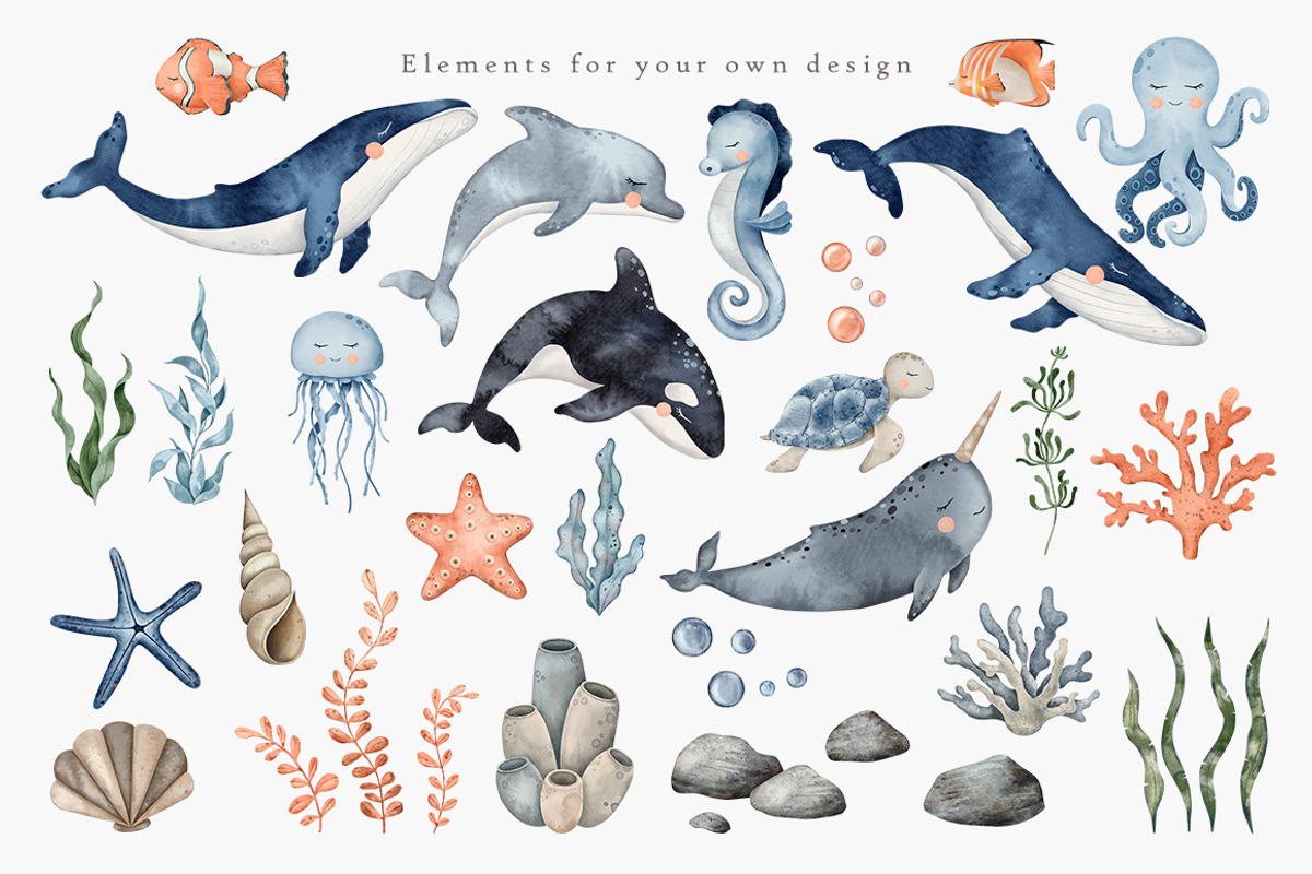 Under the sea Watercolor clipart, an Animal Illustration by Daryartsy (Photo 2 of 7)