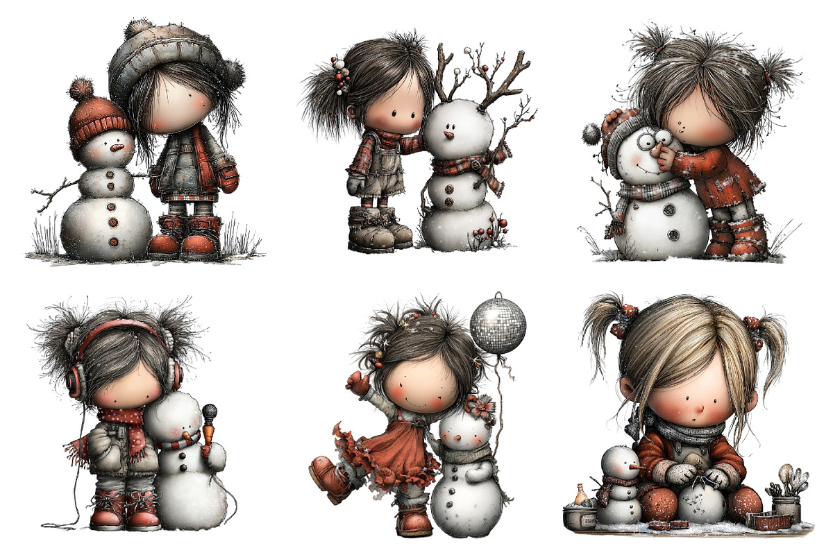 Quirky Winter Girl with Snowman Clip, an Illustration by Daily.Designs (Photo 4 of 5)