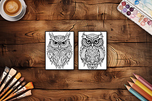 50 Owls: Anti-stress Coloring Pages