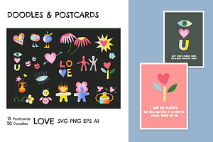 Doodles & Postcards - Love, Birthday