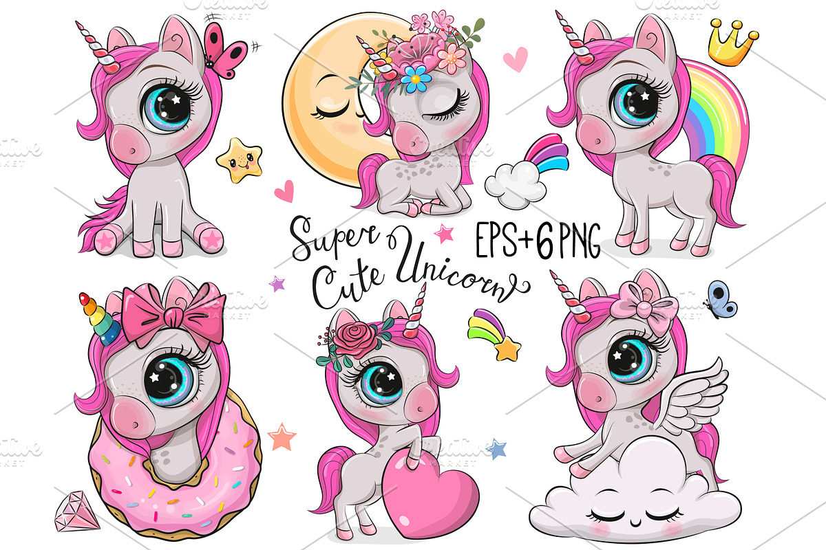 Cute Unicorn Set, an Animal Illustration by Regina Art (Reginast777) (Photo 1 of 3)