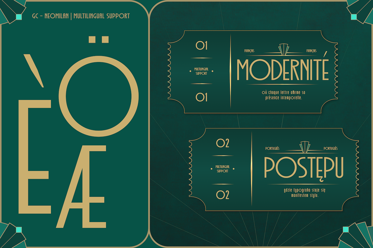 GC Neomilan - Neo Art Deco Typeface, a Sans Serif Font by Glyphonic (Photo 7 of 16)