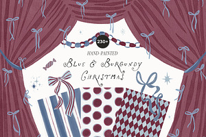 Hand-Painted Blue Burgundy Christmas, an Object Graphic by Lana Elanor
