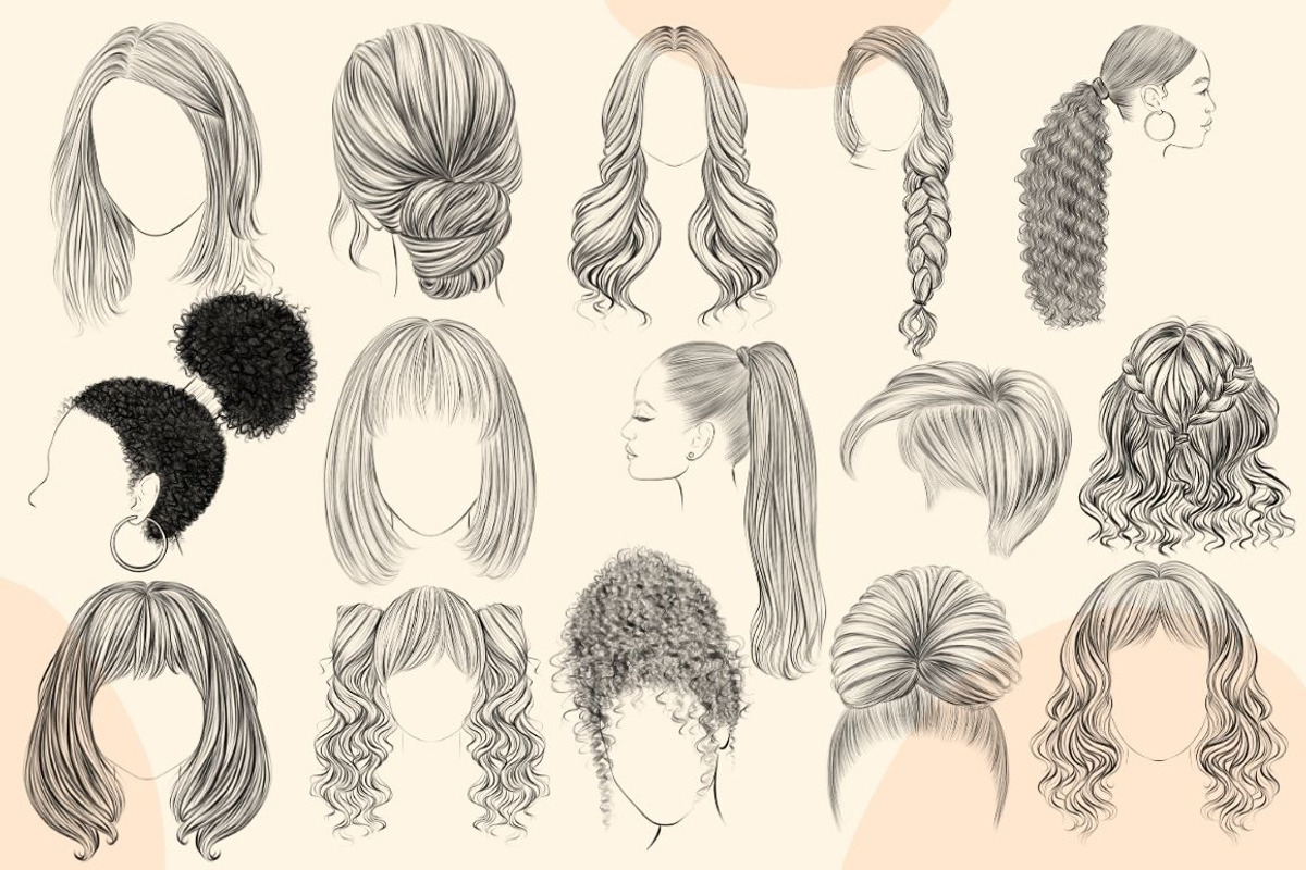 Fashion Hairstyle Sketch PNG Bundle, an Illustration by The Best Digital Plaza (Photo 4 of 7)