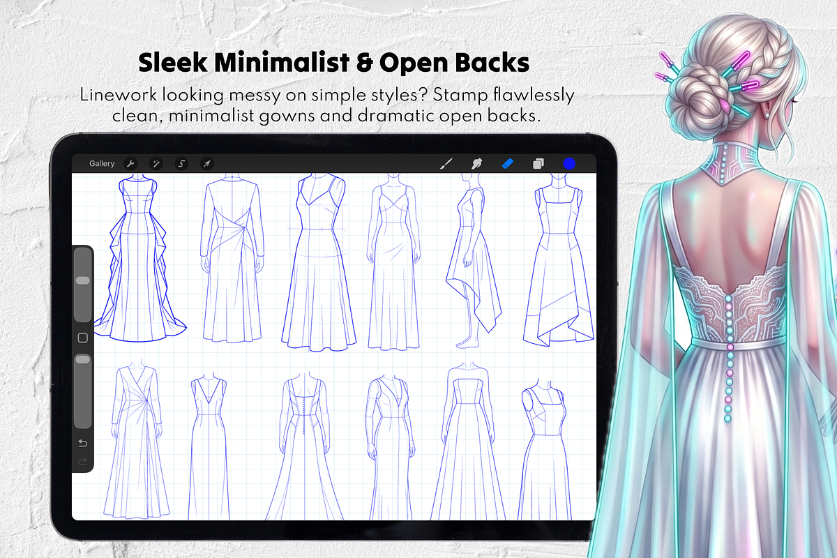 230 Wedding Dress Stamp Brushes, a Brush Add-On by Selentaori Studio (Photo 9 of 12)