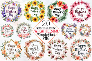 Mothers Day Wreath Design Png Bundle, an Illustration by RobertsArt