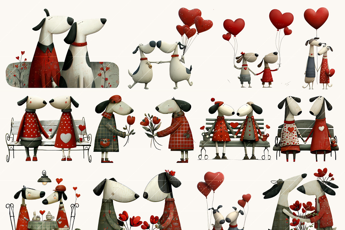 Whimsical Valentine Dog Couple, an Animal Illustration by BusyDaydesign (Photo 2 of 9)