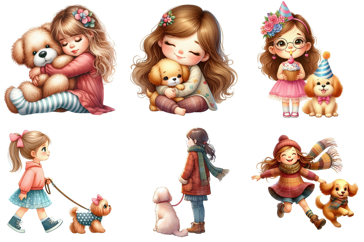 Little Girl and Dog Clipart, an Illustration by Pixels.Craft (Photo 5 of 9)