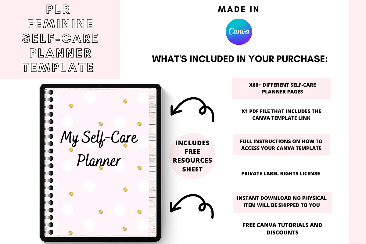 Canva Self-Care Digital Planner, a Stationery Template by DigitalbossCreations (Photo 2 of 9)