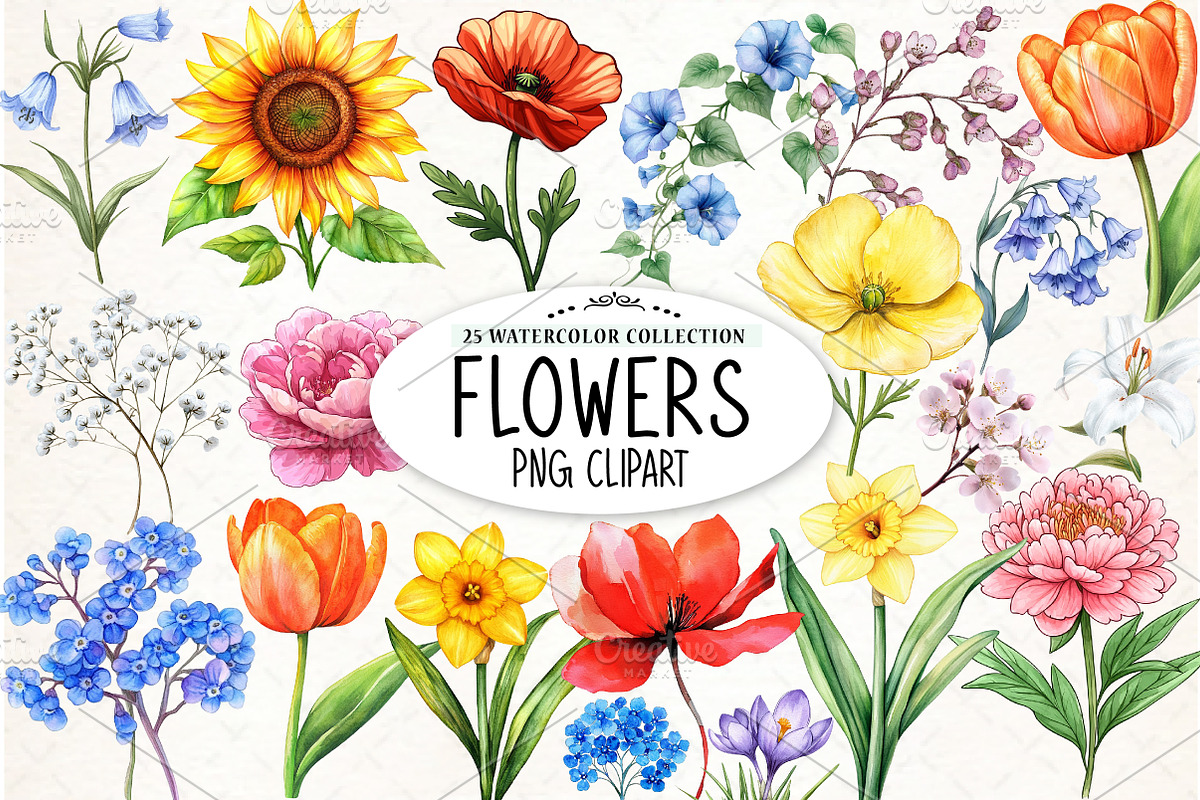 Watercolor Flower Clipart, an Illustration by Watercolor design (Photo 1 of 4)