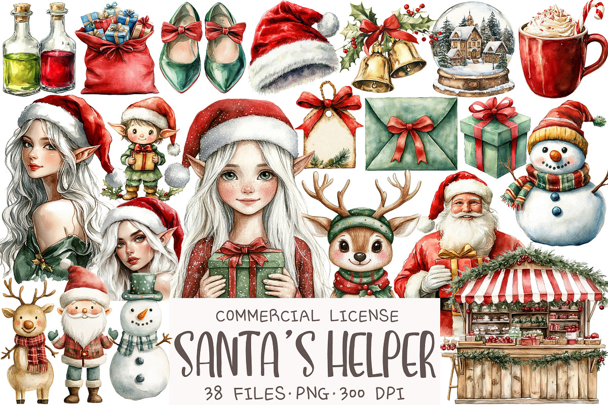 Watercolor Santa's Helper Clipart, an Illustration by OK Design (Photo 1 of 5)
